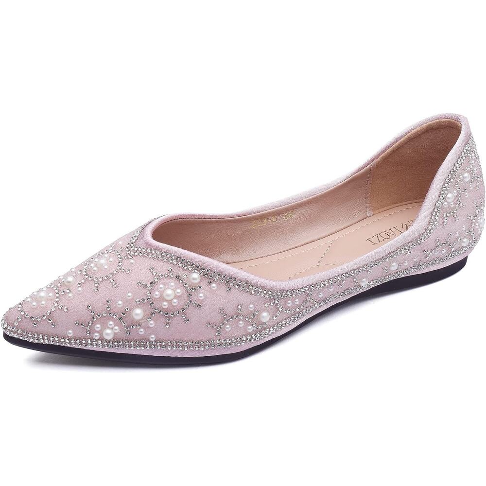 New Size 5.5 Womens Beaded Pointed Toe Pink Flats